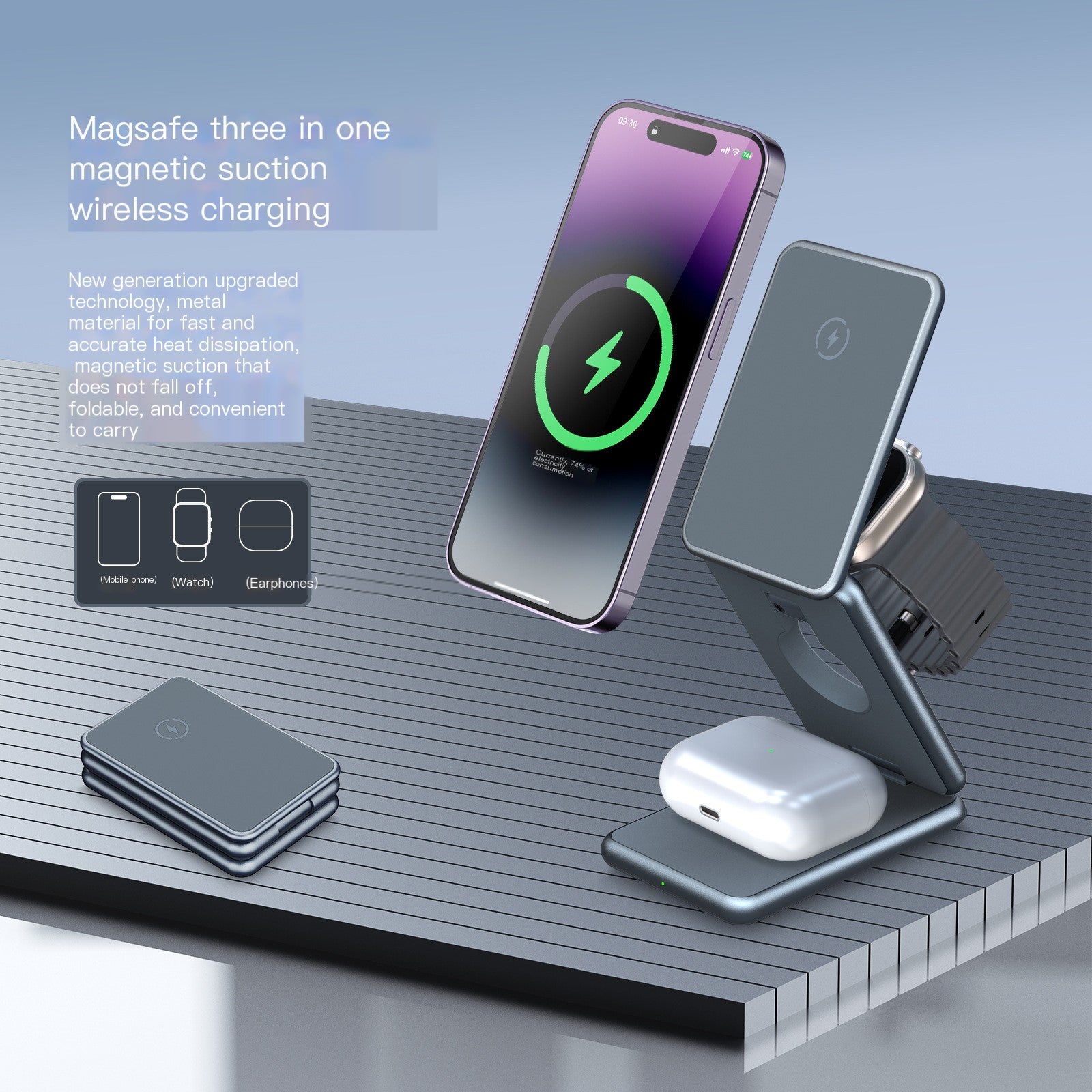 New Aluminum Alloy 3-in-1 MagSafe Wireless Charger